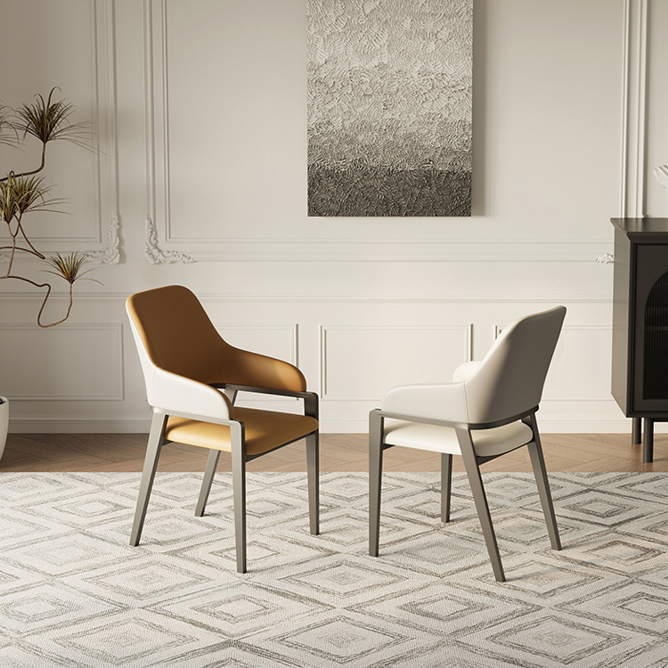 YMSC 新设计靠垫现代设计椅 木椅真皮软座餐厅套装餐椅