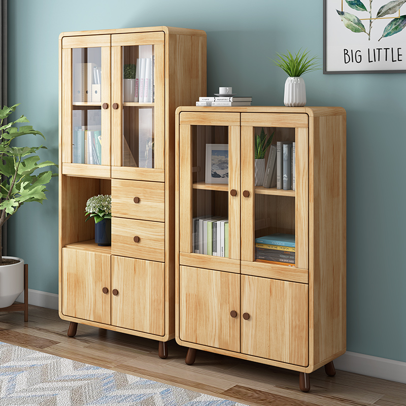 YMSC Modern Home Furniture Storage Cabinet Living Room Drawers Cabinet Solid Wood Bookcase