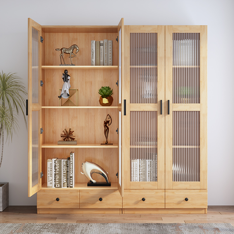 YMSC Simple Modern Living Room Furniture Wooden Bookcase Bookshelf With Glass Door
