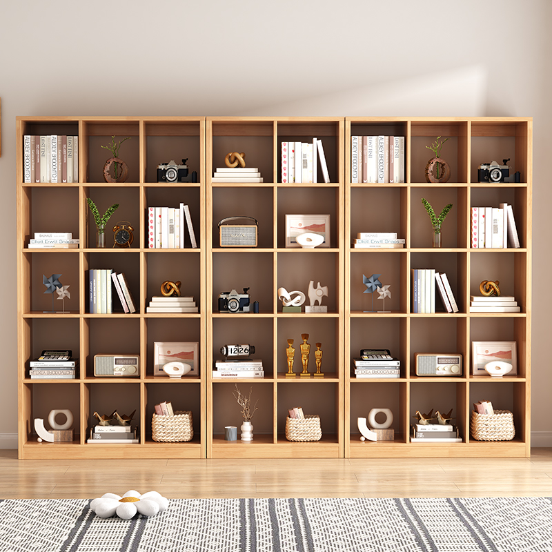 YMSC Solid Wood Storage Bookcase Minimalism Bookshelf Display Cabinet For Living Room